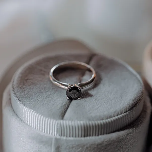 Engagement ring with black diamond FLORA Image