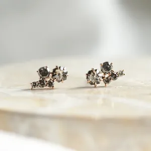 Gold cluster earrings with salt and pepper diamonds CALLA