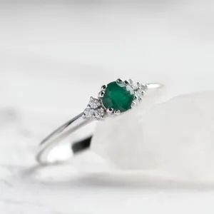 Gold ring with diamonds and emerald MONNY Thumbnail