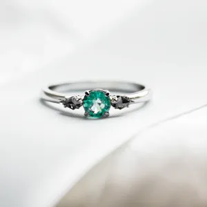 Gold ring with emerald and kite salt and pepper diamonds KIM