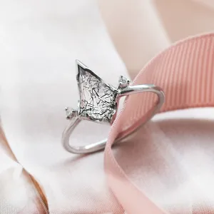 Minimalist ring with rutil quartz and diamonds KIRA