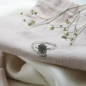 Minimalist ring with oval rutil quartz and diamonds ROXANE Thumbnail