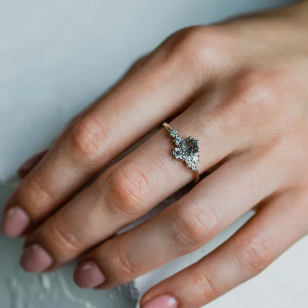 Cluster ring with rutilated quartz and diamonds SATURN Image