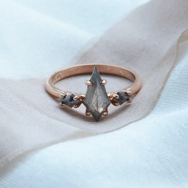 Engagement ring with kite salt and pepper diamonds QUEST Image