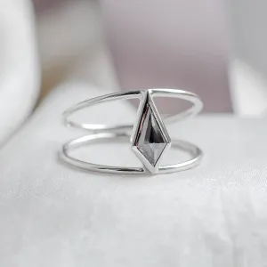 Gold double ring with salt and pepper diamond GRAINNE Thumbnail