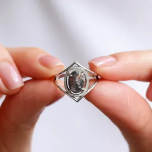 Gold luxury salt and pepper diamond ring with side diamonds MARGHERITA Thumbnail