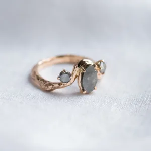 Gold organic ring with salt and pepper diamonds LUDOVICA Thumbnail