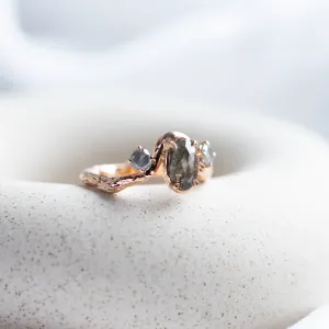 Gold organic ring with salt and pepper diamonds LUDOVICA Thumbnail