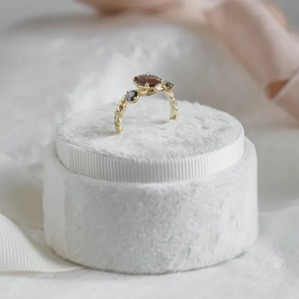 Gold organic ring with salt and pepper diamonds LUDOVICA Image