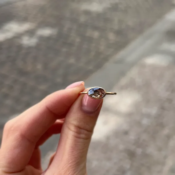 Gold ring with oval salt and pepper diamond KARLIN Image