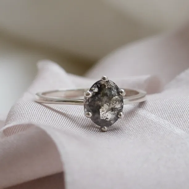 Gold ring with oval salt and pepper diamond OLLY Image