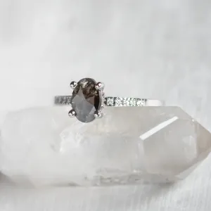 Gold ring with oval salt and pepper diamond ROXANE Thumbnail