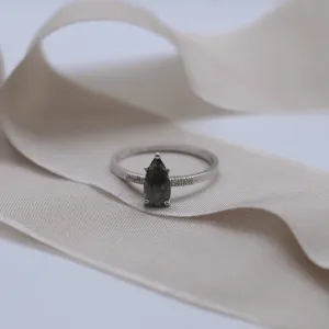 Gold ring with salt and pepper diamond and side diamonds ROXANE Thumbnail