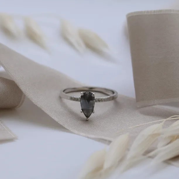 Gold ring with salt and pepper diamond and side diamonds ROXANE Image