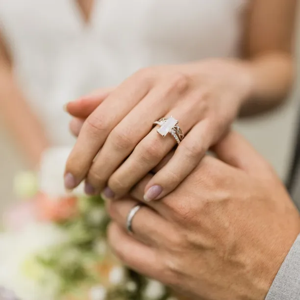 Gold baguette moonstone ring with side diamonds TIGE Image