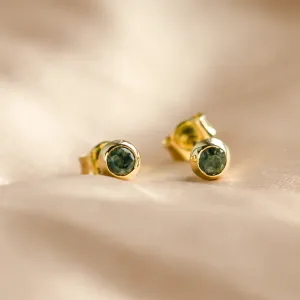 Gold stud earrings with gemstone of your choice ALLA Thumbnail