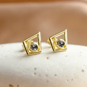 Gold stud earrings with gemstone of your choice ALLA Thumbnail