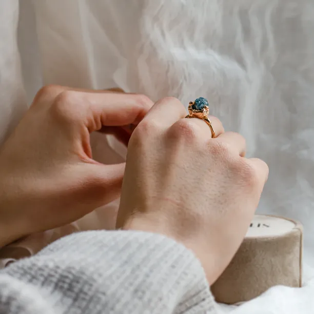 Unusual ring with blue raw diamond MARE Image