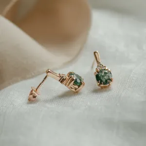Gold earrings with moss agate and diamonds TIA Thumbnail
