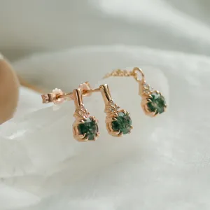 Gold earrings with moss agate and diamonds TIA Thumbnail
