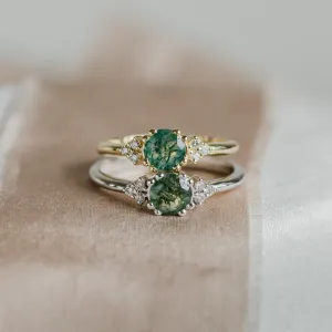 Noble gold ring with moss agate and diamonds MONNY Thumbnail
