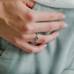 Noble gold ring with moss agate and diamonds MONNY Thumbnail