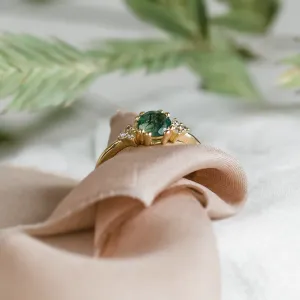 Noble gold ring with moss agate and diamonds MONNY Thumbnail