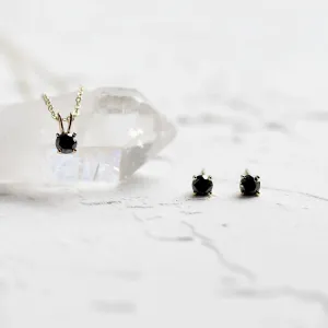 Gold pendant and earrings with black diamonds BLADETTE