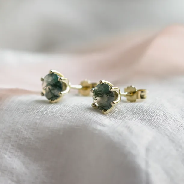 Gold earrings with moss agate REBE Image