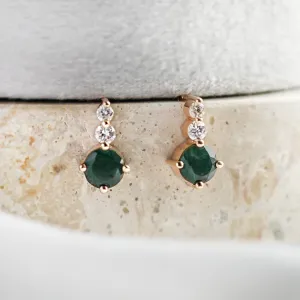 Simple gold earrings with moss agates and diamonds LILIBET Thumbnail