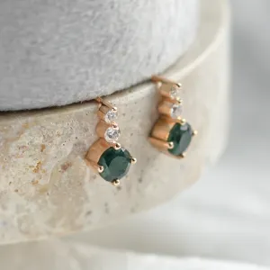 Simple gold earrings with moss agates and diamonds LILIBET Thumbnail