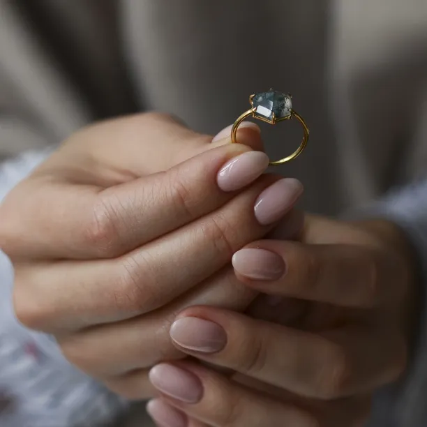 Gold ring with moss agate ELIONOR Image