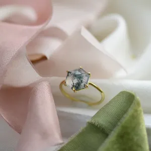 Gold ring with moss agate ELIONOR Thumbnail