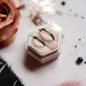 Black wedding bands in gold with hammered surface AZTEK Thumbnail