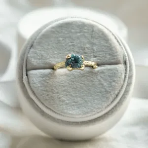 Gold ring with blue raw diamond and unusual rim SKY Thumbnail