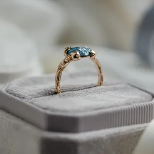 Gold ring with blue raw diamond and unusual rim SKY Thumbnail