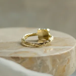 Gold ring with blue raw diamond and unusual rim SKY Thumbnail