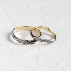 Black hammered wedding bands in organic shape GOLEM Thumbnail