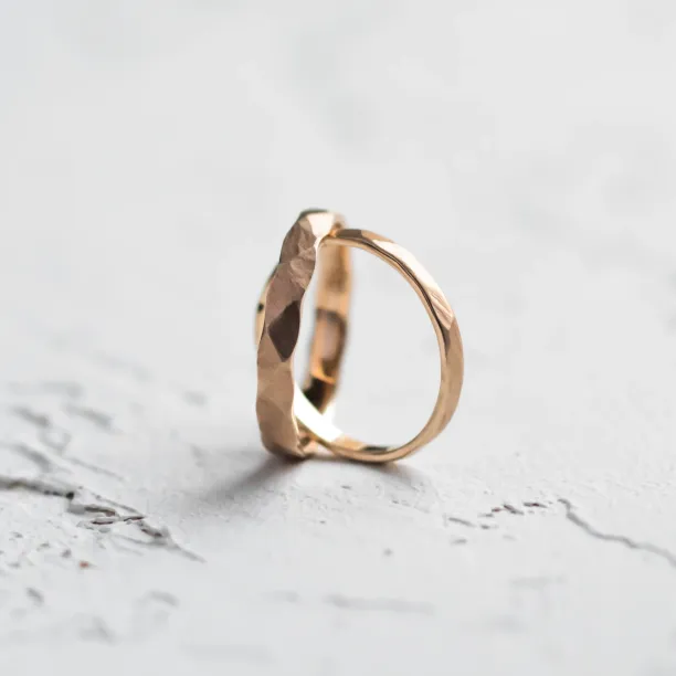 Matte gold wedding bands with hammered surface ETAIN Image