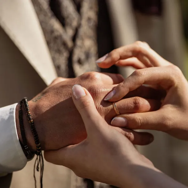 Matte gold wedding bands with hammered surface ETAIN Image