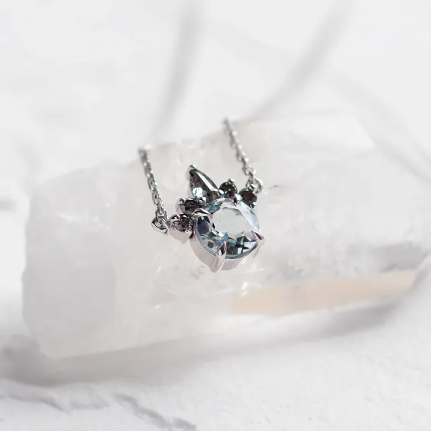 Gold aquamarine and salt & pepper diamond necklace BELLAS Image