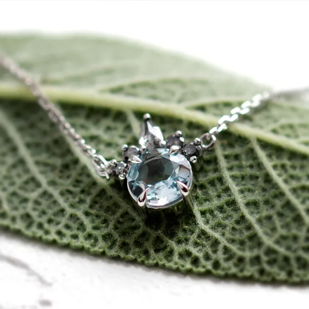 Gold aquamarine and salt & pepper diamond necklace BELLAS Image