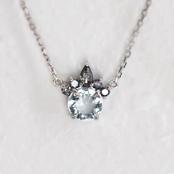 Gold aquamarine and salt & pepper diamond necklace BELLAS Image