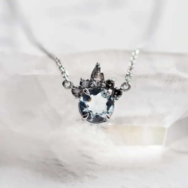 Gold aquamarine and salt & pepper diamond necklace BELLAS Image