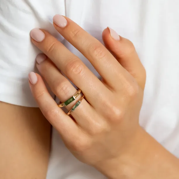 Gold ring with baguette moss agate CATHIA Image