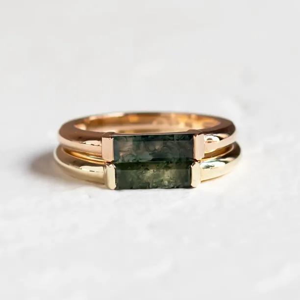 Gold ring with baguette moss agate CATHIA Image