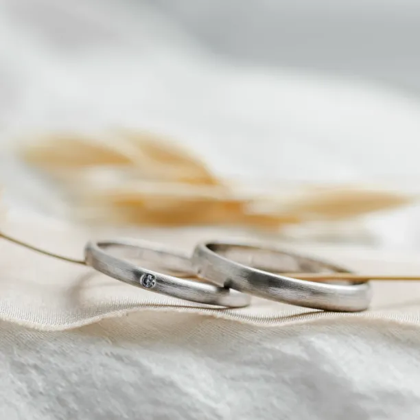Solid matte wedding rings made of white gold with diamond IDAHO Image