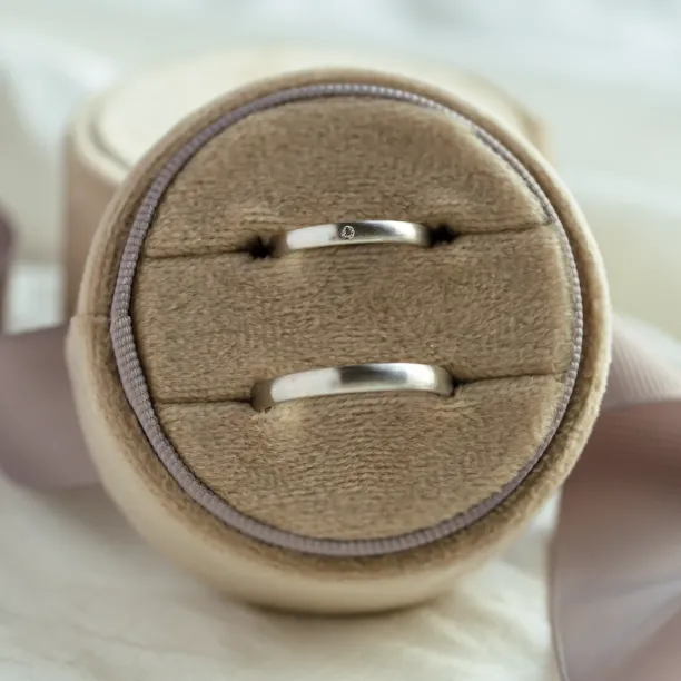 Solid matte wedding rings made of white gold with diamond IDAHO Image