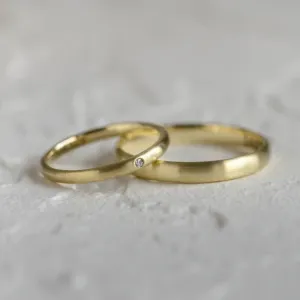 Solid wedding rings made of yellow gold with diamond (mat) ODETTE Thumbnail