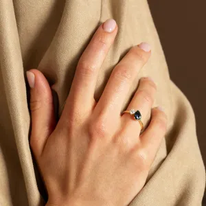 Toi et Moi engagement ring with blue pear sapphire and round diamond COUPLE Thumbnail